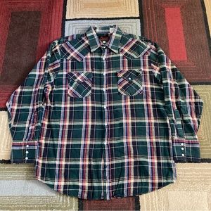 Vintage Plains Western Wear Pearl Snap Button Plaid Flannel Shirt Men's L